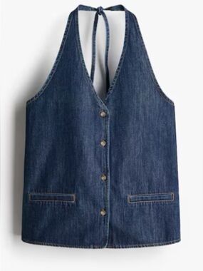 Denim Halter Vest - Dark Blue Women Jeans Top